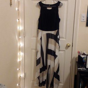 Sandra Darren Halter Stripe Pleat Maxi Dress